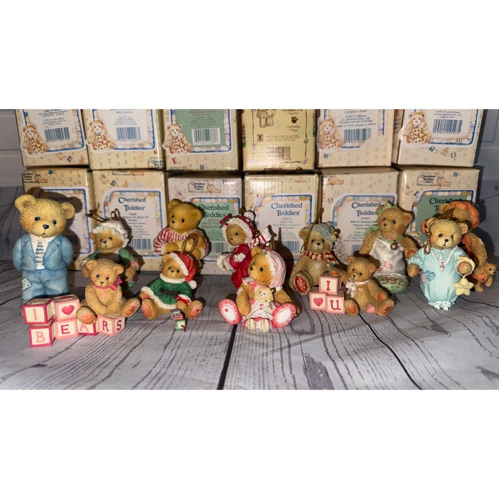 Enesco Cherished Teddies Lot of 10 Figurines Ornaments w/ Boxes Vintage 90s Mix